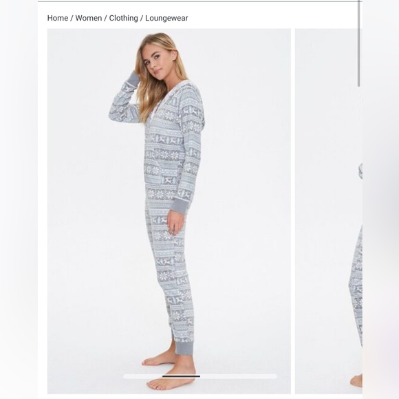 Forever 21 Fair Isle Hooded Pajama Jumpsuit - Picture 3 of 10